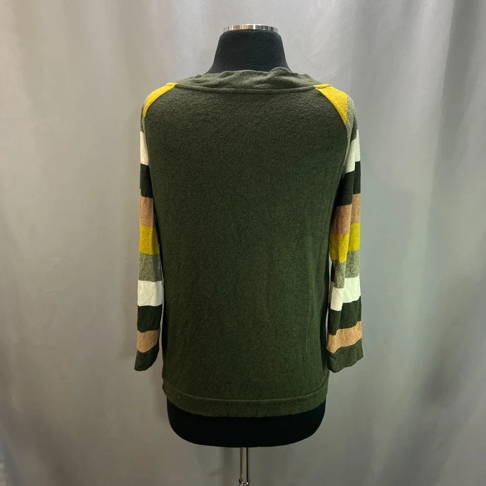 Market & Spruce Sweater Womens Small Olive Green Striped Raglan Sleeve Boat Neck